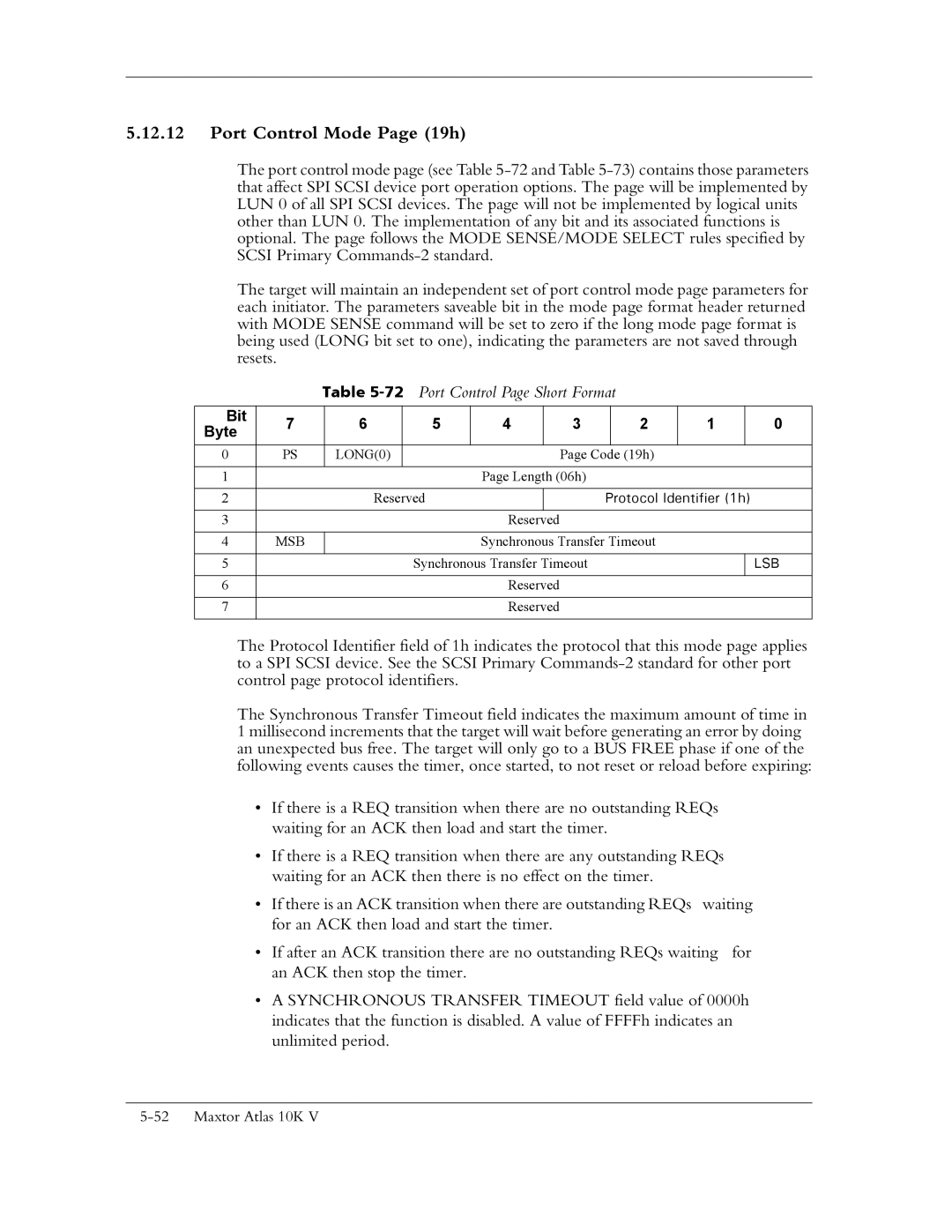 Maxtor 10K V manual Port Control Mode Page 19h, 72Port Control Page Short Format 