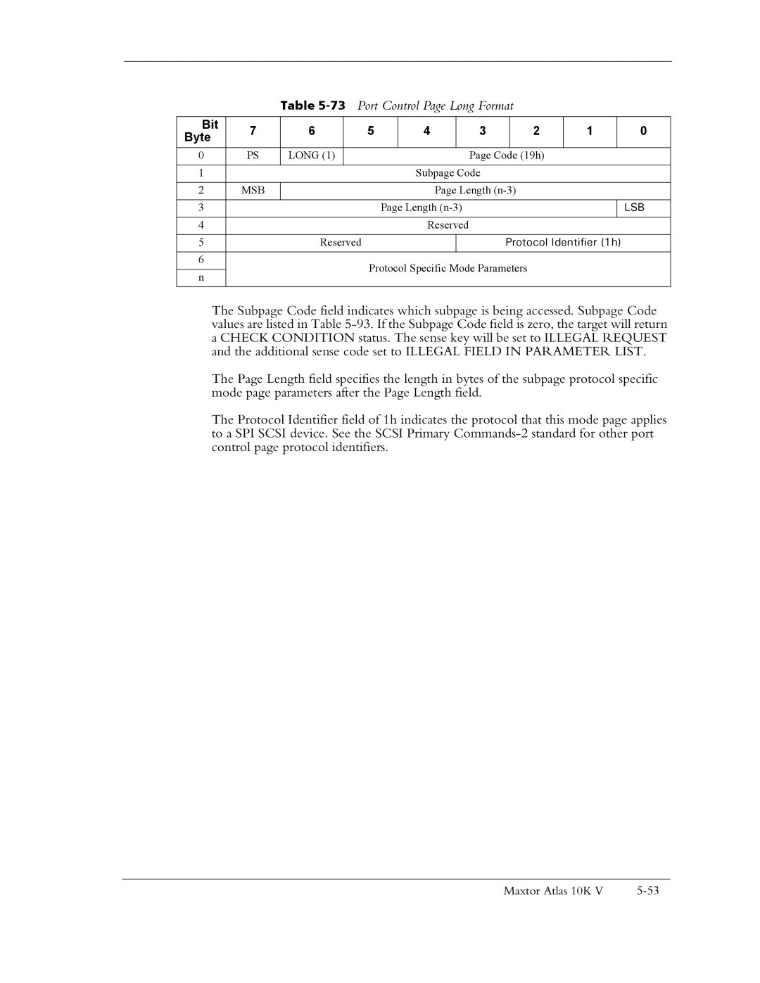 Maxtor 10K V manual 73Port Control Page Long Format 