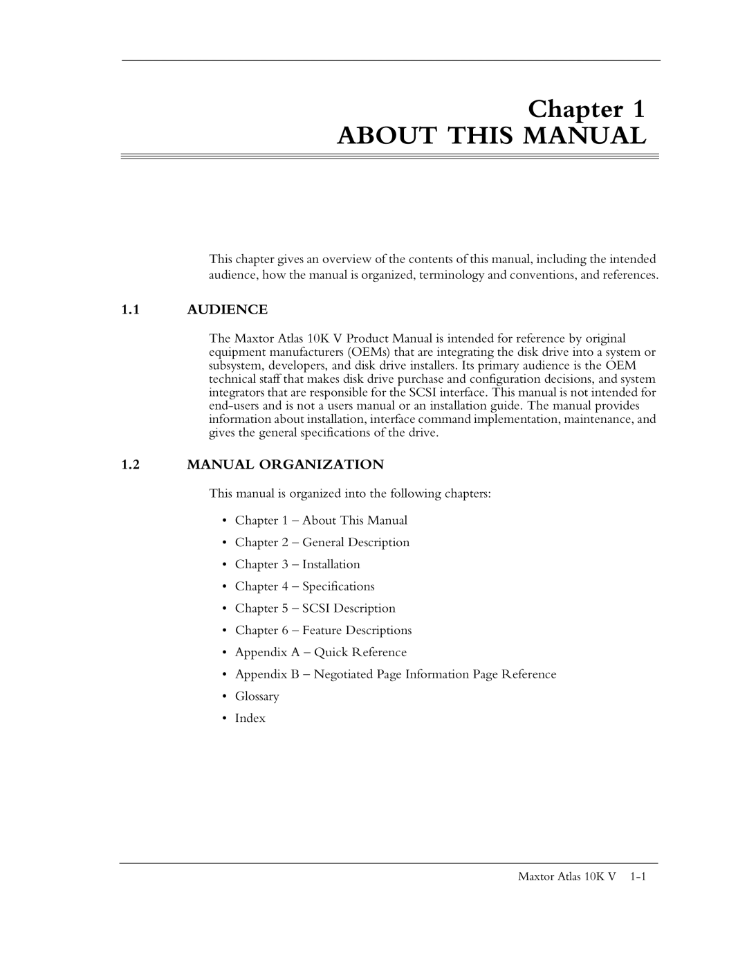 Maxtor 10K V manual About this Manual, Audience Manual Organization 