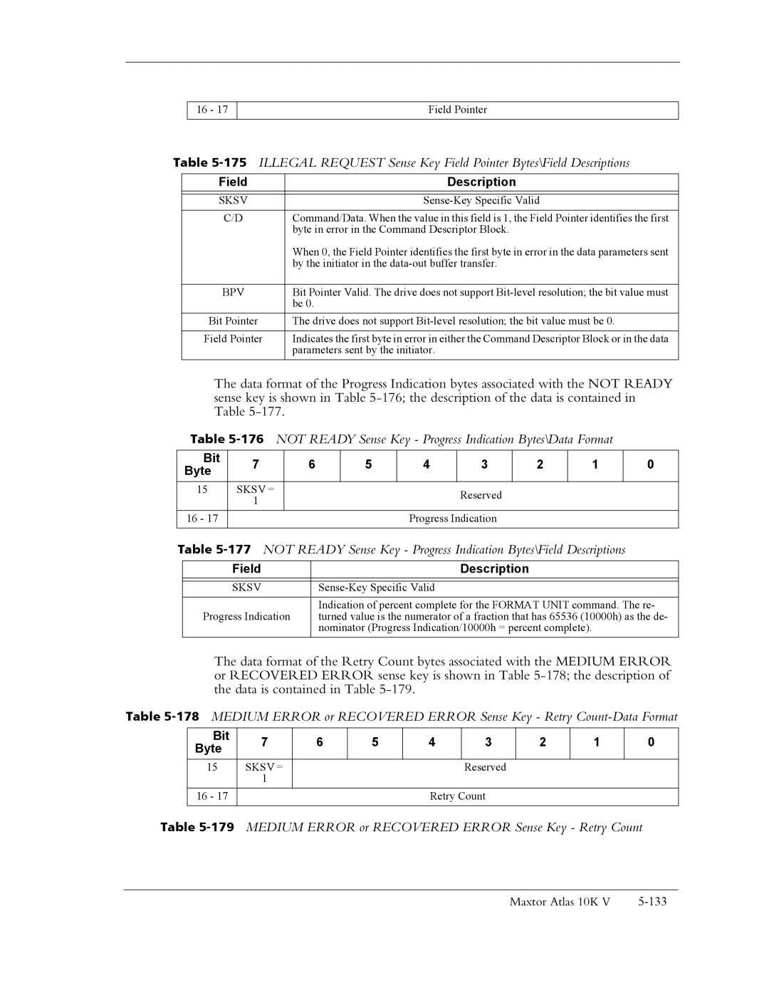 Maxtor 10K V manual 179MEDIUM Error or Recovered Error Sense Key Retry Count, Bpv 