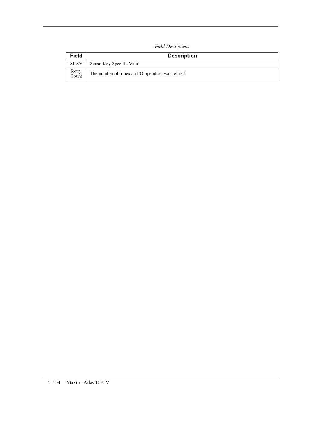 Maxtor 10K V manual Field Descriptions 