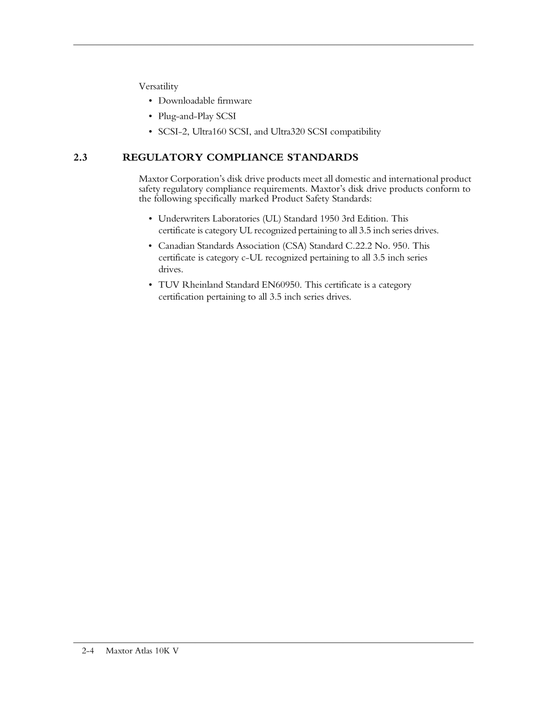 Maxtor 10K V manual Regulatory Compliance Standards 