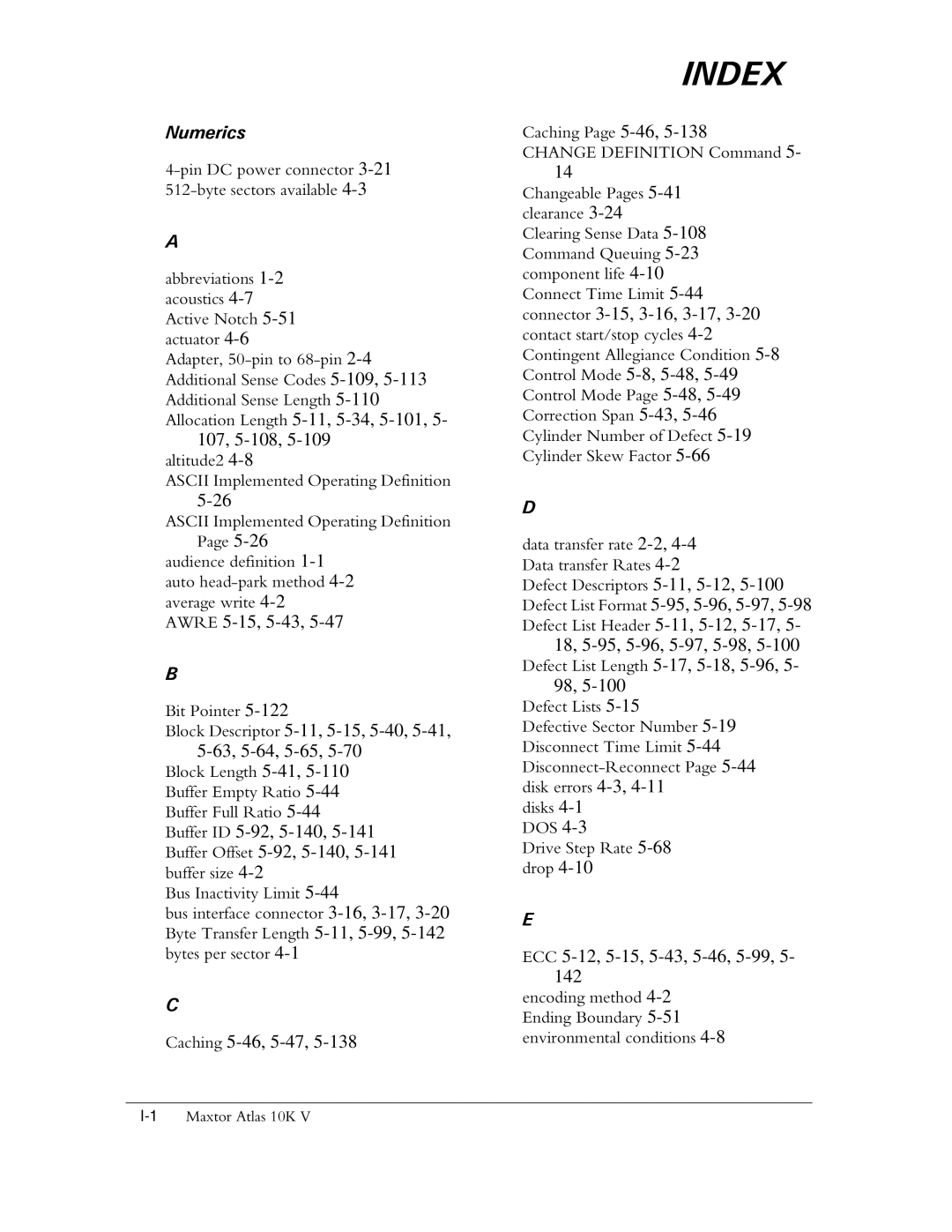 Maxtor 10K V manual Index 