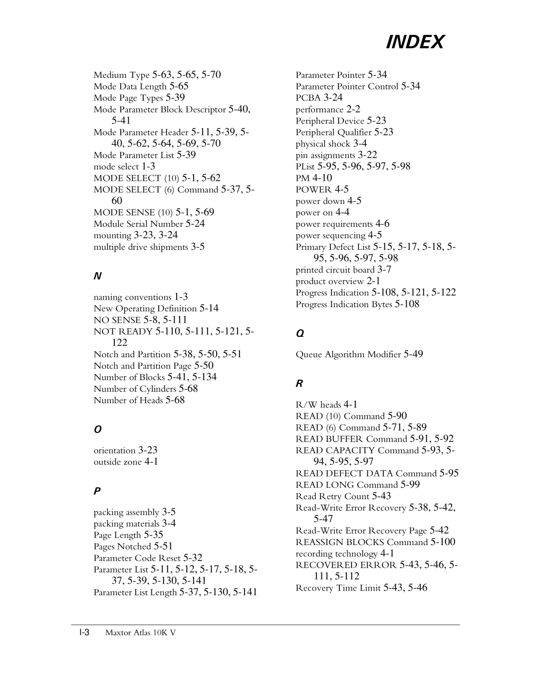 Maxtor 10K V manual Parameter List 5-11,5-12,5-17,5-18, 5- 37, 5-39,5-130,5-141 