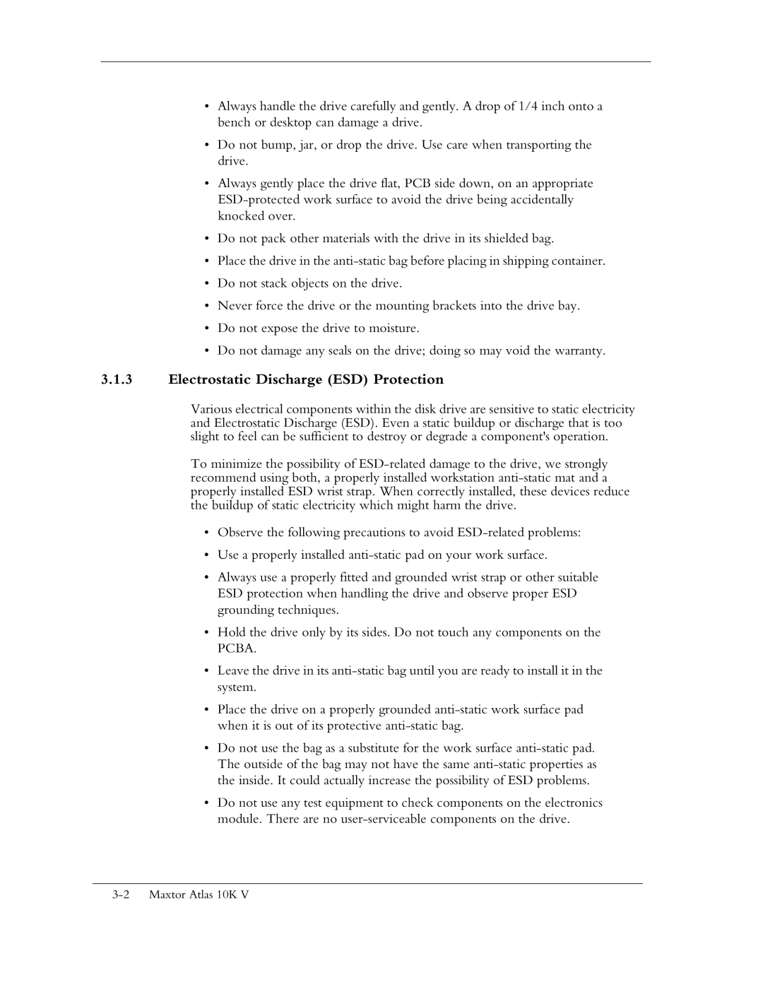 Maxtor 10K V manual Electrostatic Discharge ESD Protection 