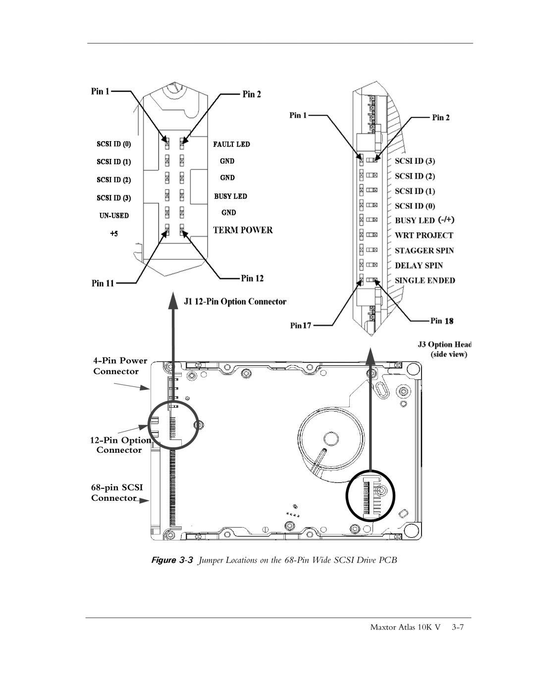 Maxtor 10K V manual Pin Power Connector Pin Option Pin Scsi 