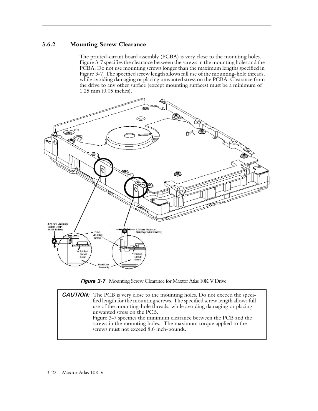 Maxtor manual 7Mounting Screw Clearance for Maxtor Atlas 10K V Drive 