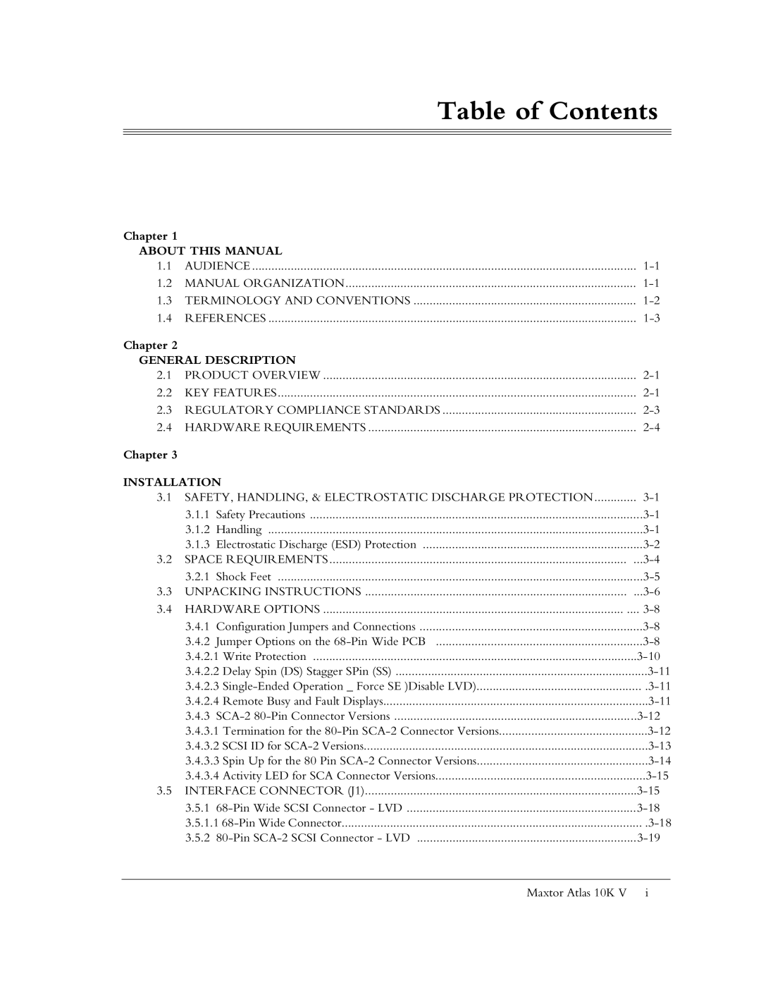 Maxtor 10K V manual Table of Contents 