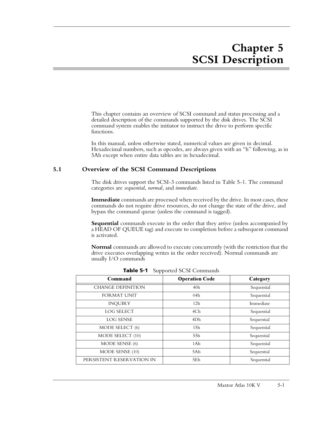 Maxtor 10K V manual Overview of the Scsi Command Descriptions 