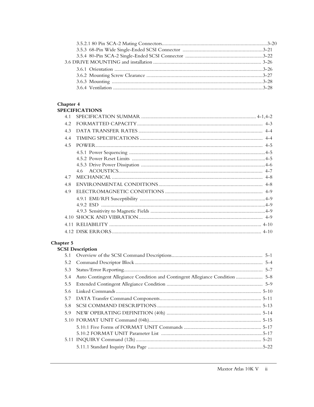 Maxtor 10K V manual Specifications 