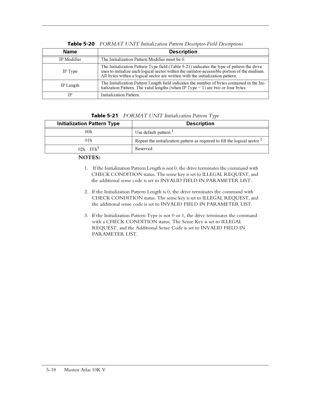 Maxtor 10K V manual 21FORMAT Unit Initialization Pattern Type, Name Description, Initialization Pattern Type Description 