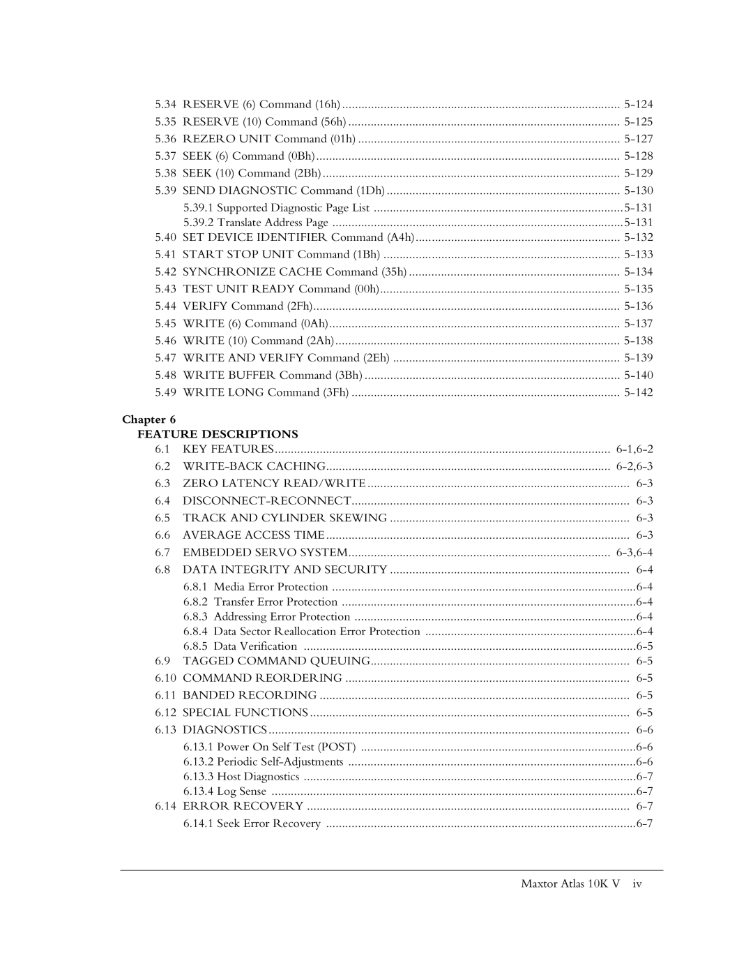 Maxtor 10K V manual Feature Descriptions 