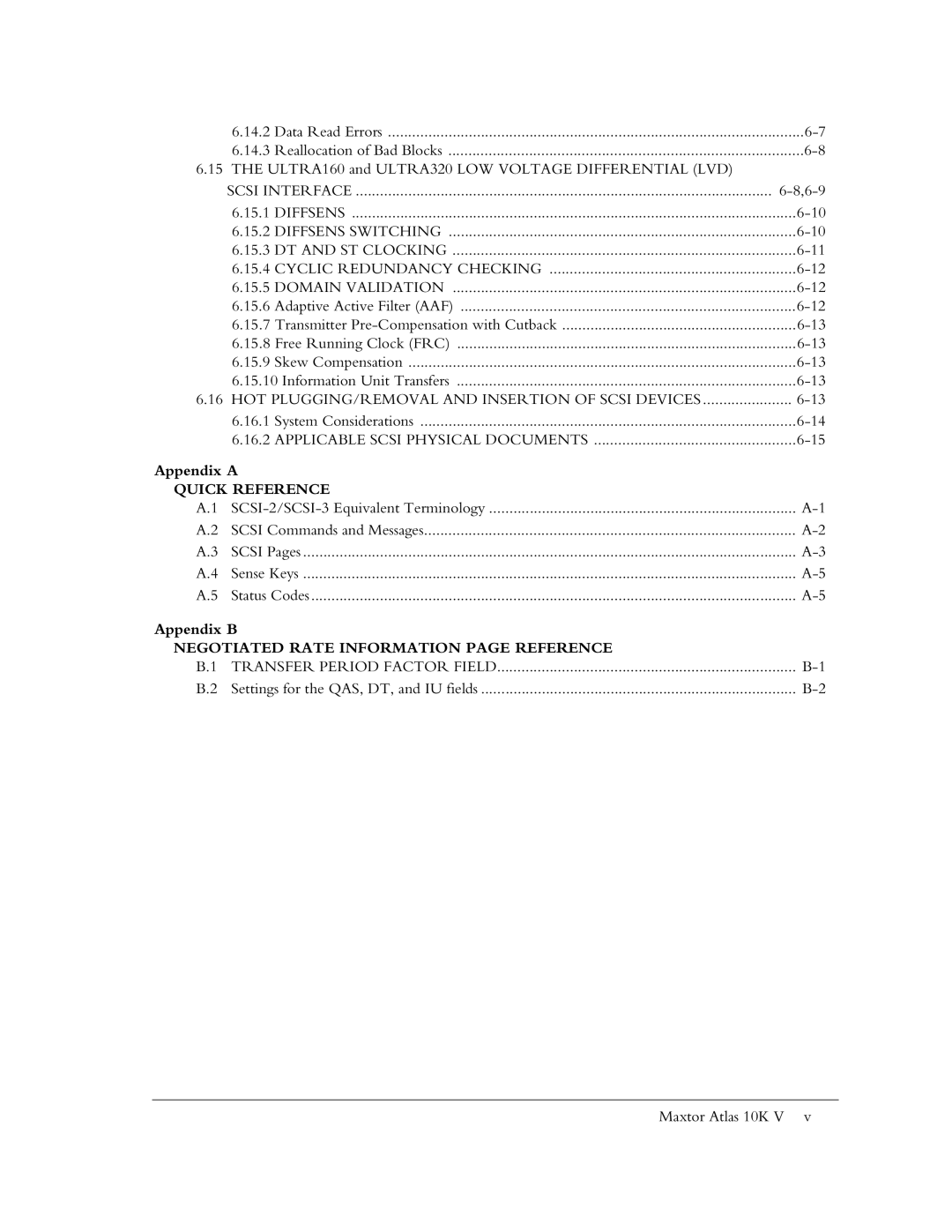 Maxtor 10K V manual Negotiated Rate Information page Reference 