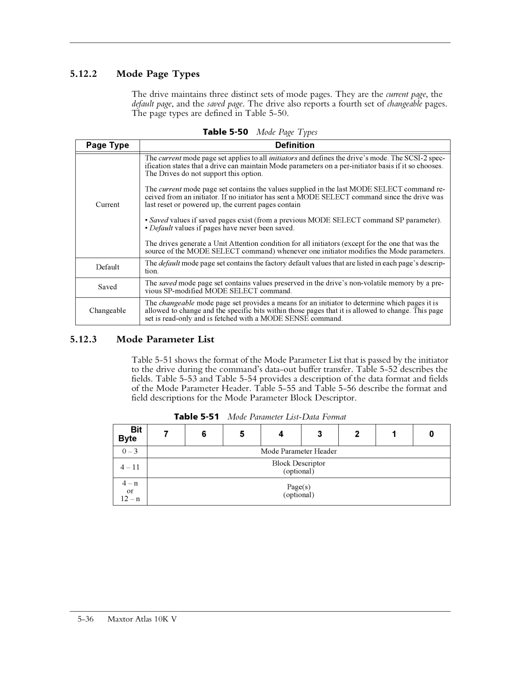 Maxtor 10K V manual Mode Page Types, 51Mode Parameter List-Data Format 