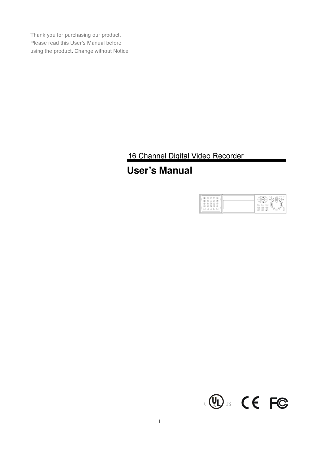 Maxtor 16 Channel Digital Video Recorder user manual User’s Manual 