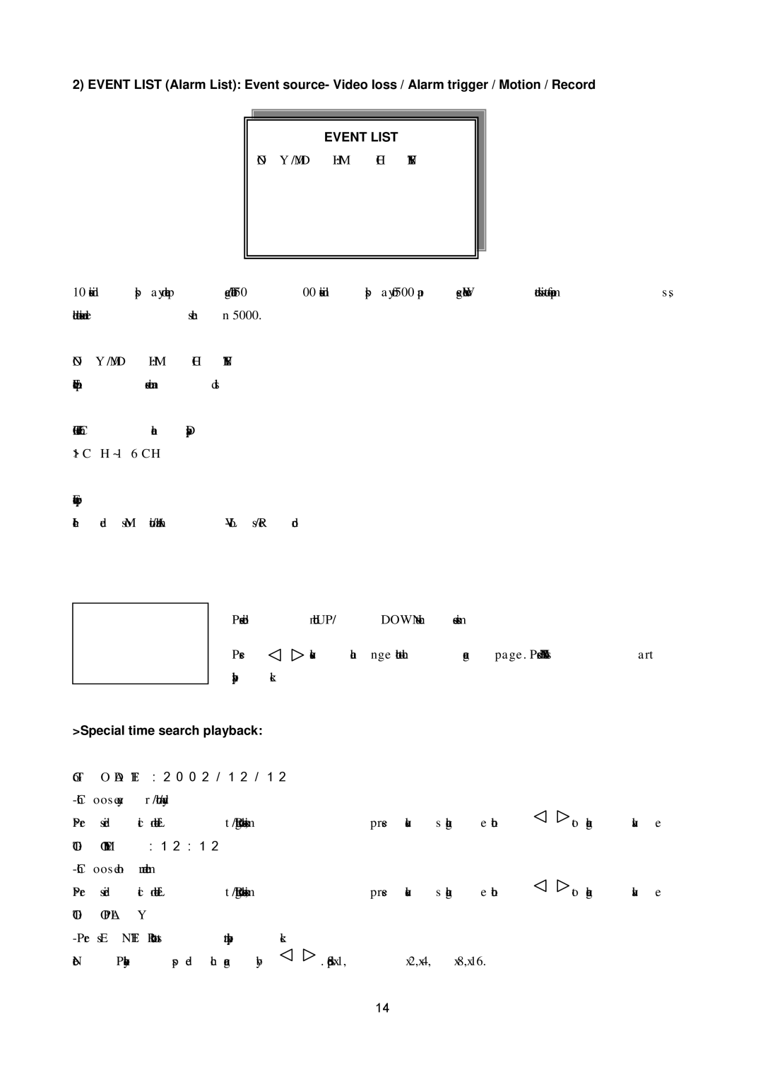 Maxtor 16 Channel Digital Video Recorder Event List, No Y / M / D H M CH Event, Special time search playback, Goto Play 