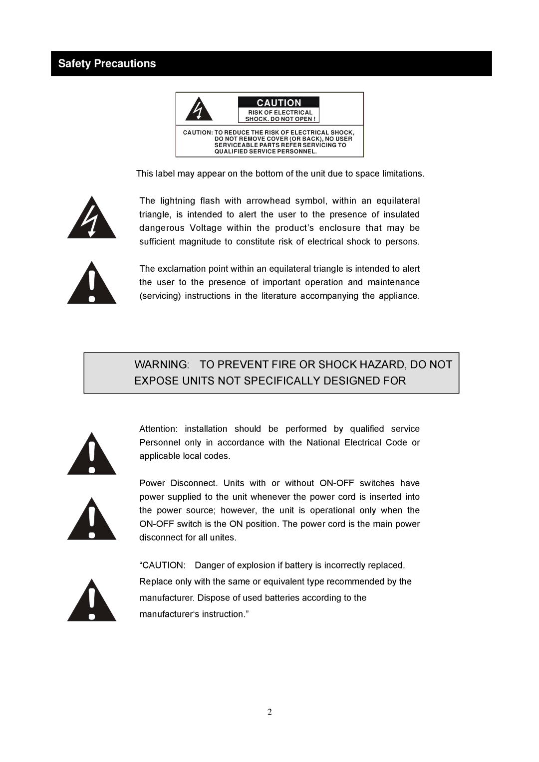 Maxtor 16 Channel Digital Video Recorder user manual Safety Precautions 