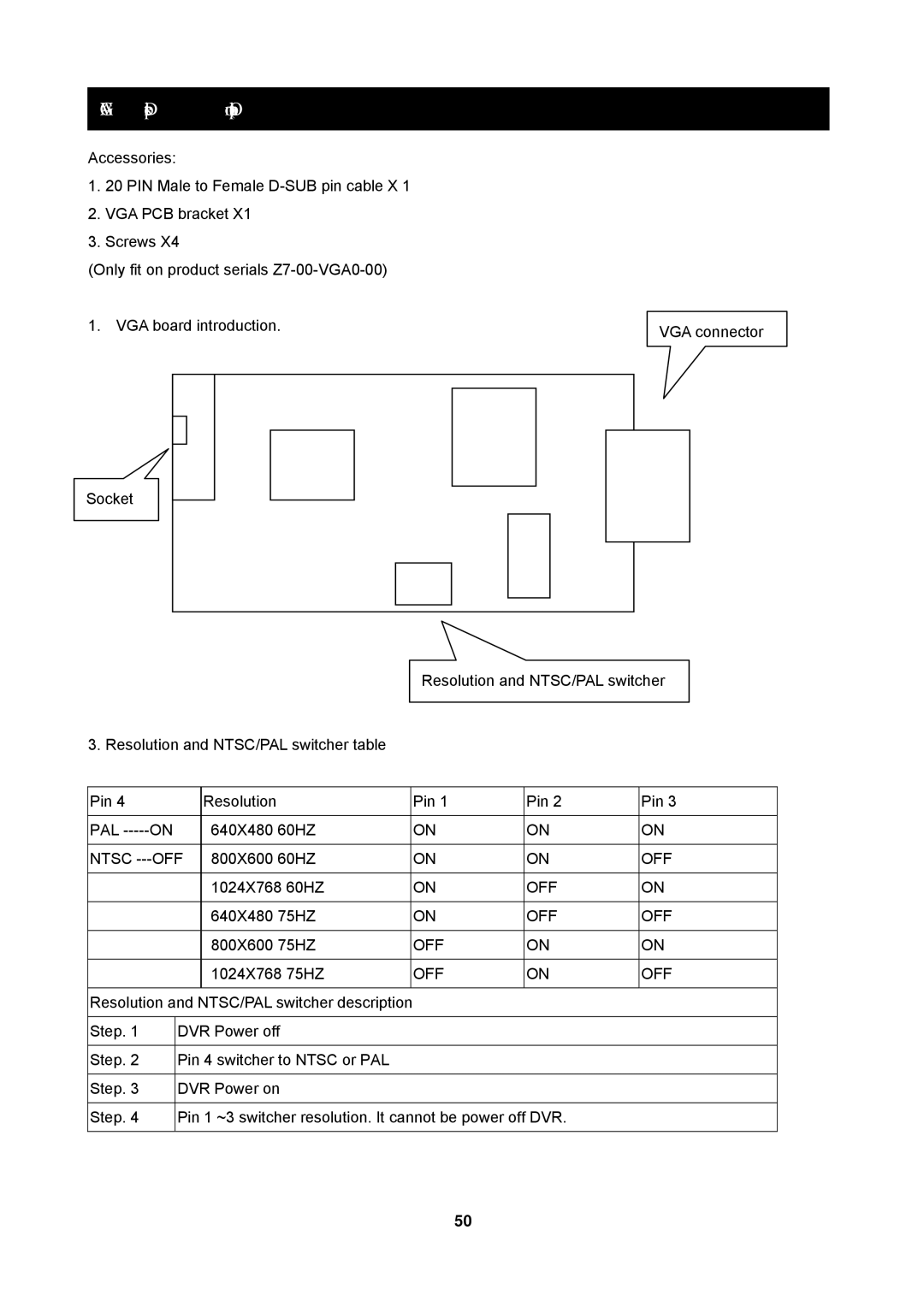 Maxtor 16 Channel Digital Video Recorder user manual VGA Description Optional, Ntsc ---OFF, Off 