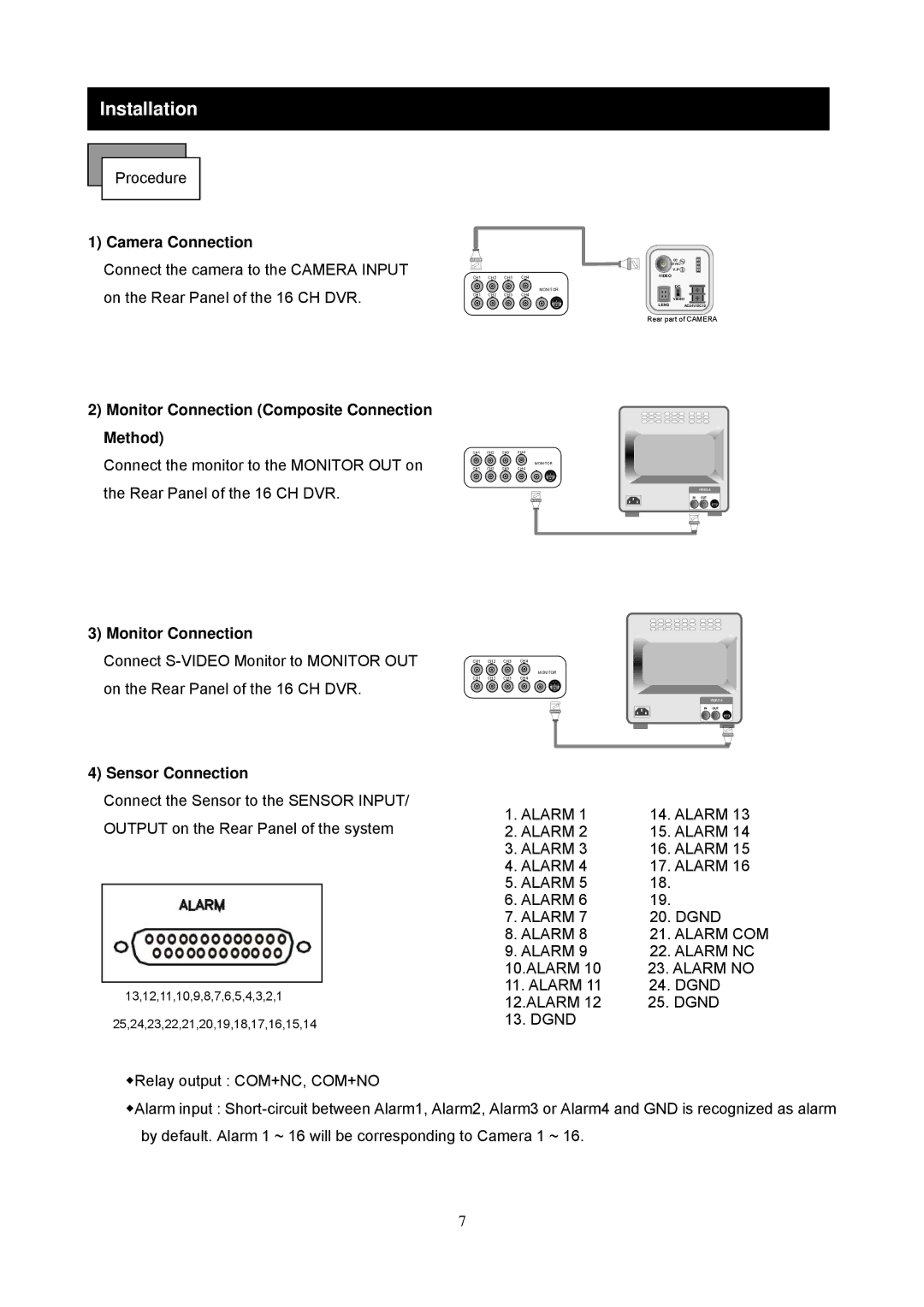 Maxtor 16 Channel Digital Video Recorder Installation, Camera Connection, Monitor Connection Composite Connection Method 