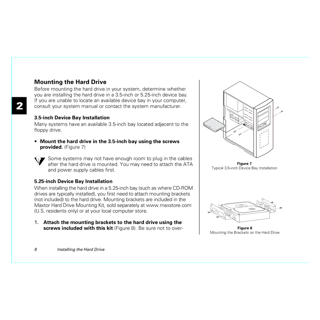 Maxtor 20255400 manual Mounting the Hard Drive, Inch Device Bay Installation 