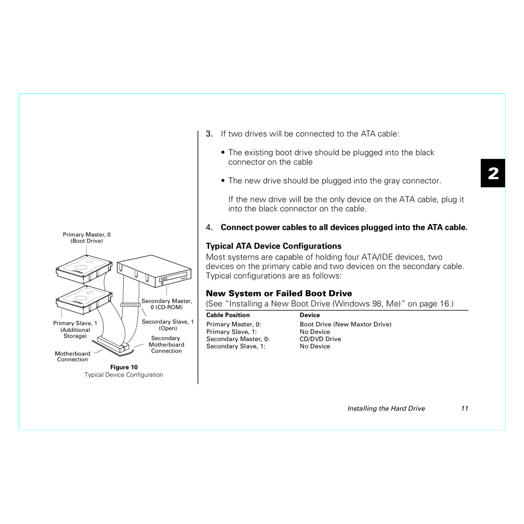 Maxtor 20255400 manual Typical ATA Device Conﬁgurations, New System or Failed Boot Drive 