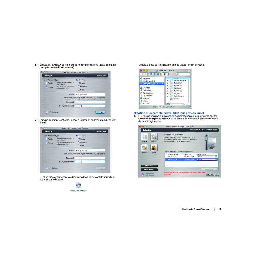 Maxtor 20297501 manual Création d’un compte privé/utilisateur professionnel 