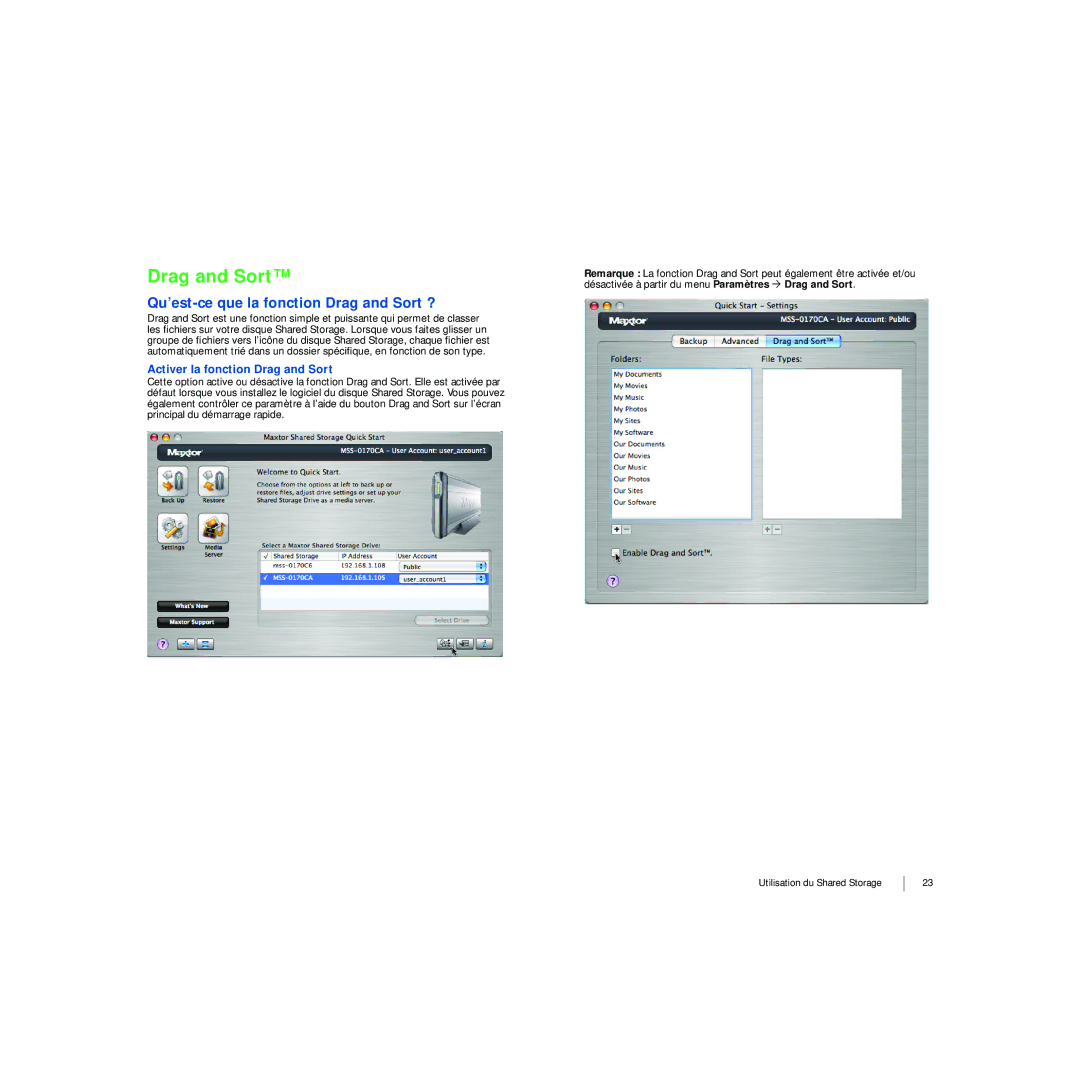 Maxtor 20297501 manual Qu’est-ce que la fonction Drag and Sort ?, Activer la fonction Drag and Sort 