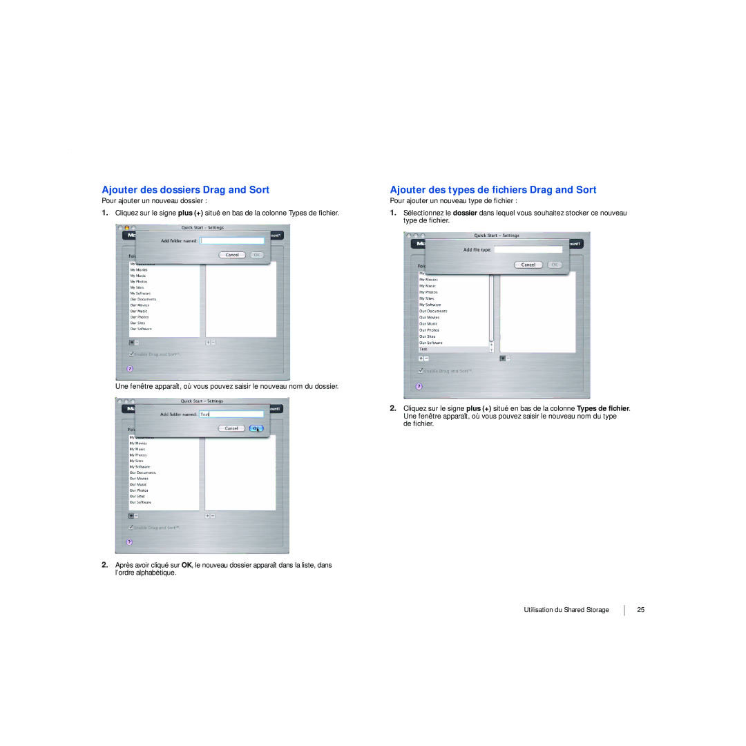 Maxtor 20297501 manual Ajouter des dossiers Drag and Sort, Ajouter des types de ﬁchiers Drag and Sort 