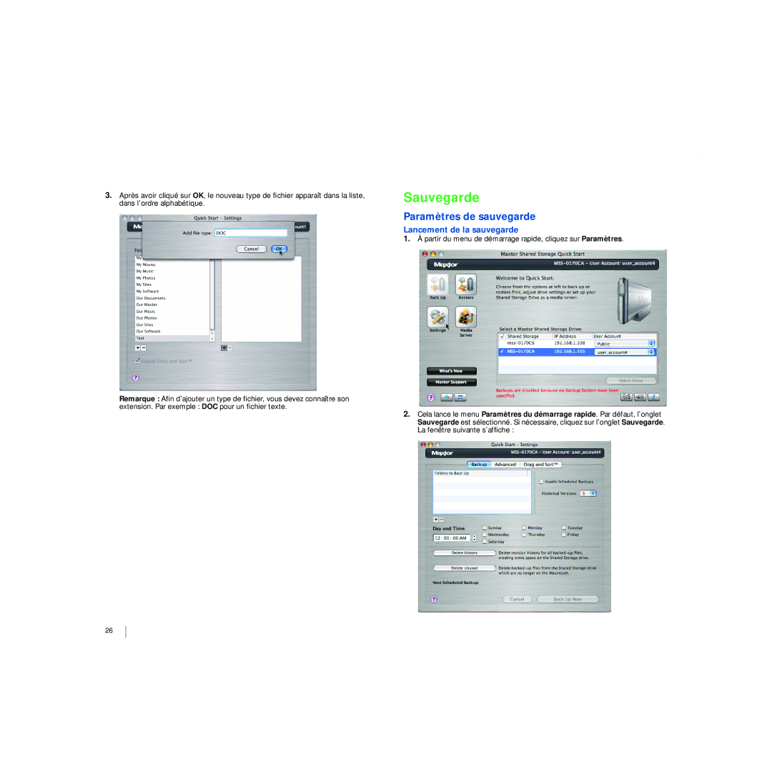 Maxtor 20297501 manual Sauvegarde, Paramètres de sauvegarde, Lancement de la sauvegarde 