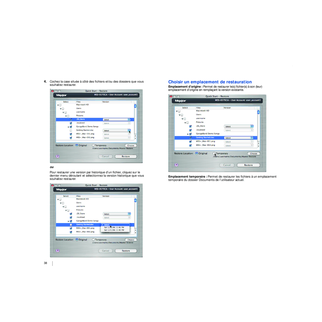 Maxtor 20297501 manual Choisir un emplacement de restauration 