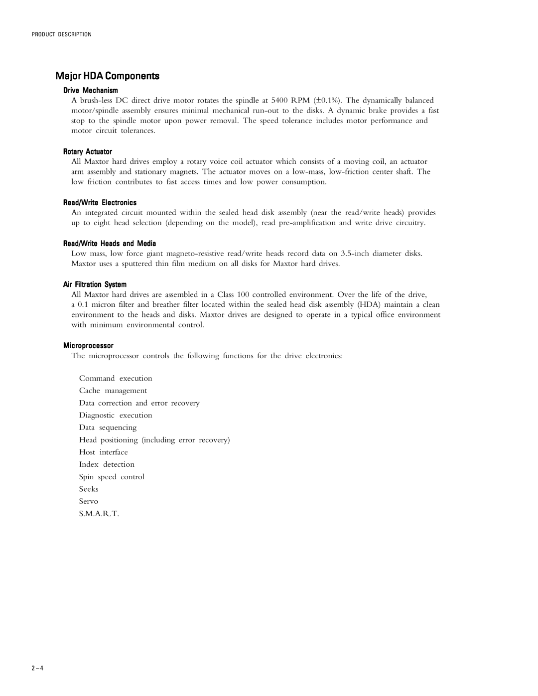 Maxtor 2B010H1, 2B015H1, 2B020H1 manual Major HDA Components 