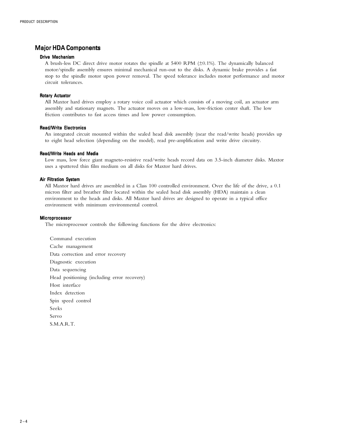 Maxtor 2R010H1, 2R015H1 specifications Major HDA Components 