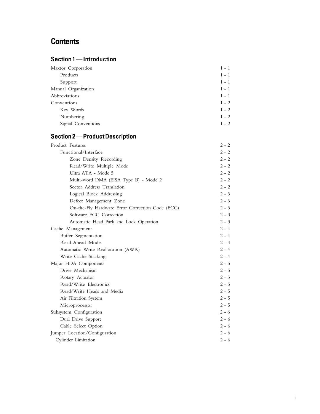 Maxtor 2R010H1, 2R015H1 specifications Contents 