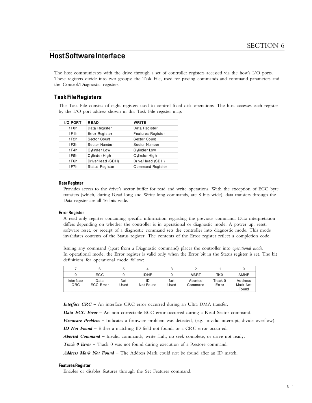 Maxtor 2R010H1, 2R015H1 specifications HostSoftwareInterface, Task File Registers, Por T Ead Wr Ite 