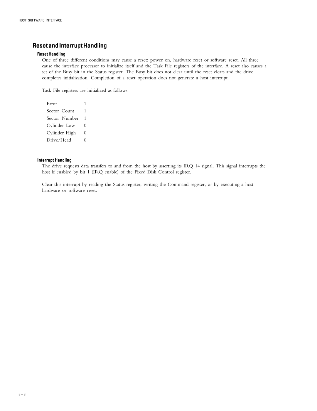 Maxtor 2R015H1, 2R010H1 specifications Reset and Interrupt Handling 