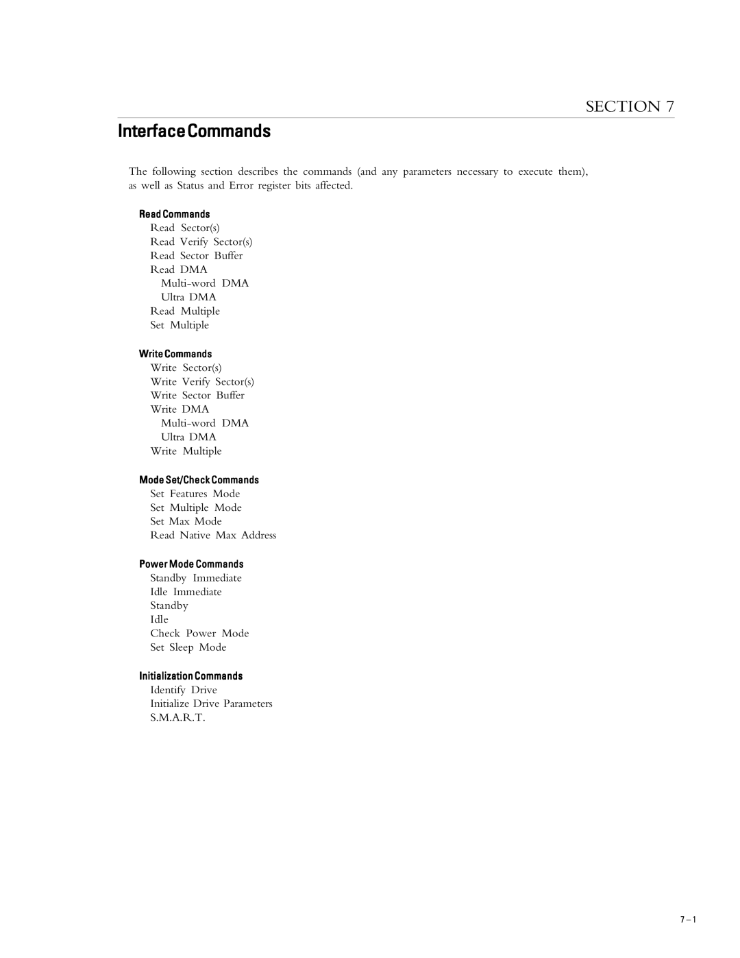 Maxtor 2R010H1, 2R015H1 specifications InterfaceCommands 