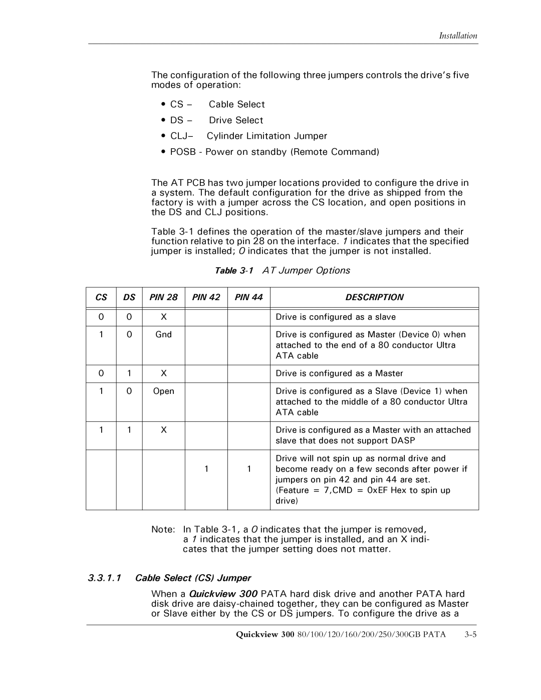 Maxtor 300 manual 1AT Jumper Options, Cable Select CS Jumper 