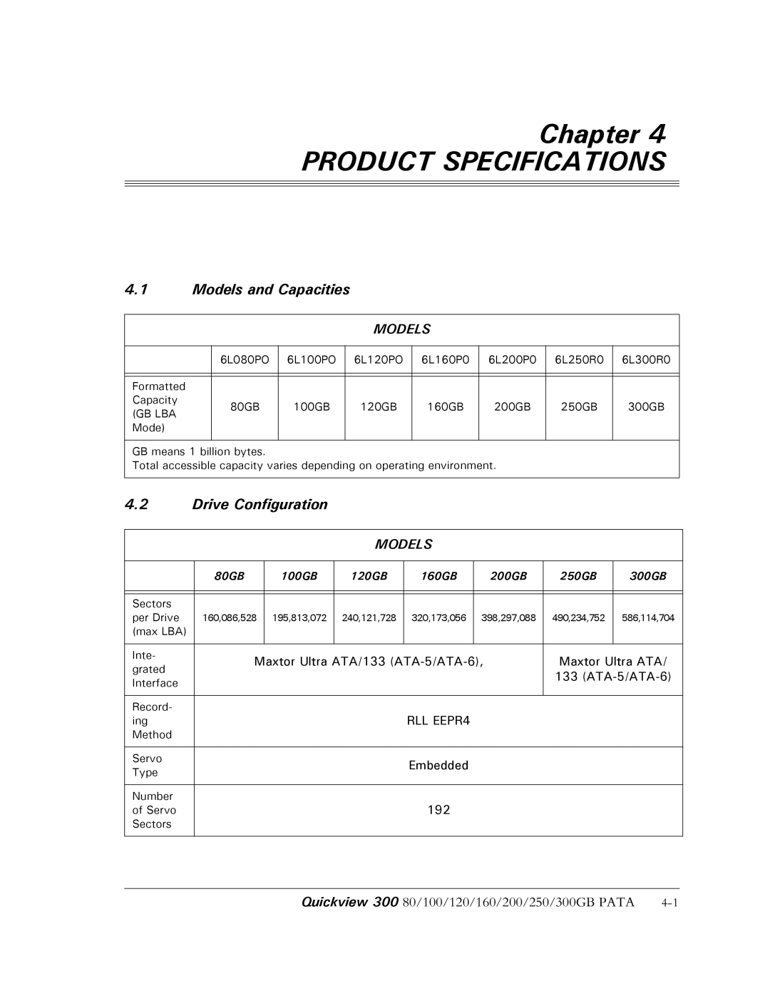 Maxtor 300 manual Models and Capacities, Drive Configuration 