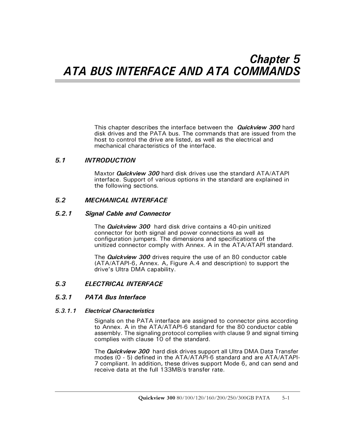 Maxtor 300 manual Introduction, Mechanical Interface, Signal Cable and Connector, Electrical Interface, Pata Bus Interface 
