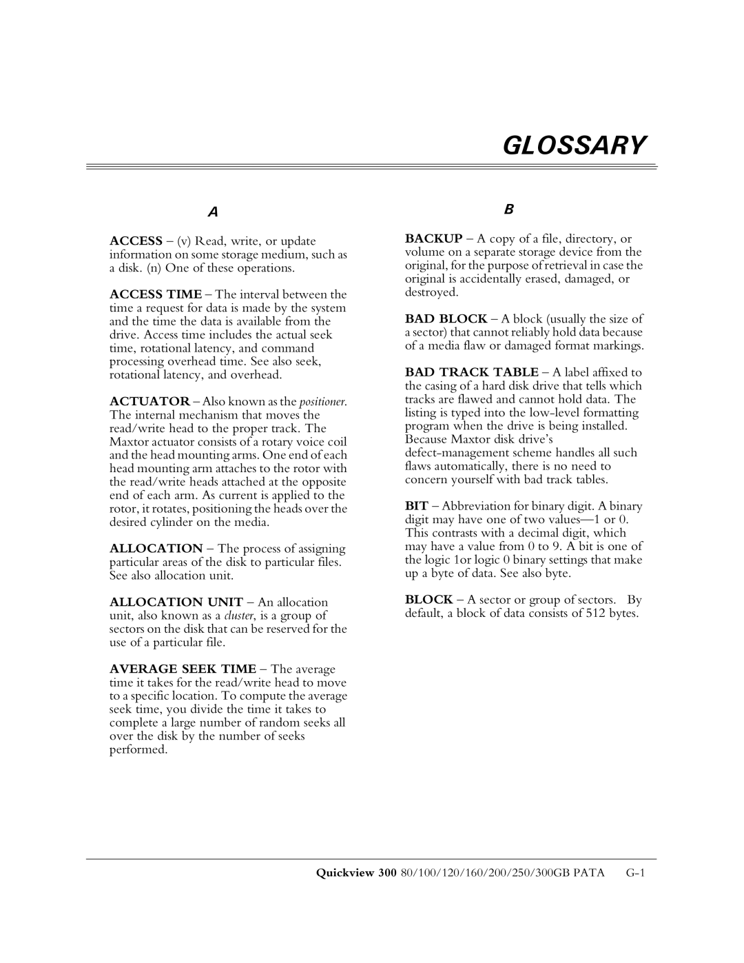 Maxtor 300 manual Glossary 