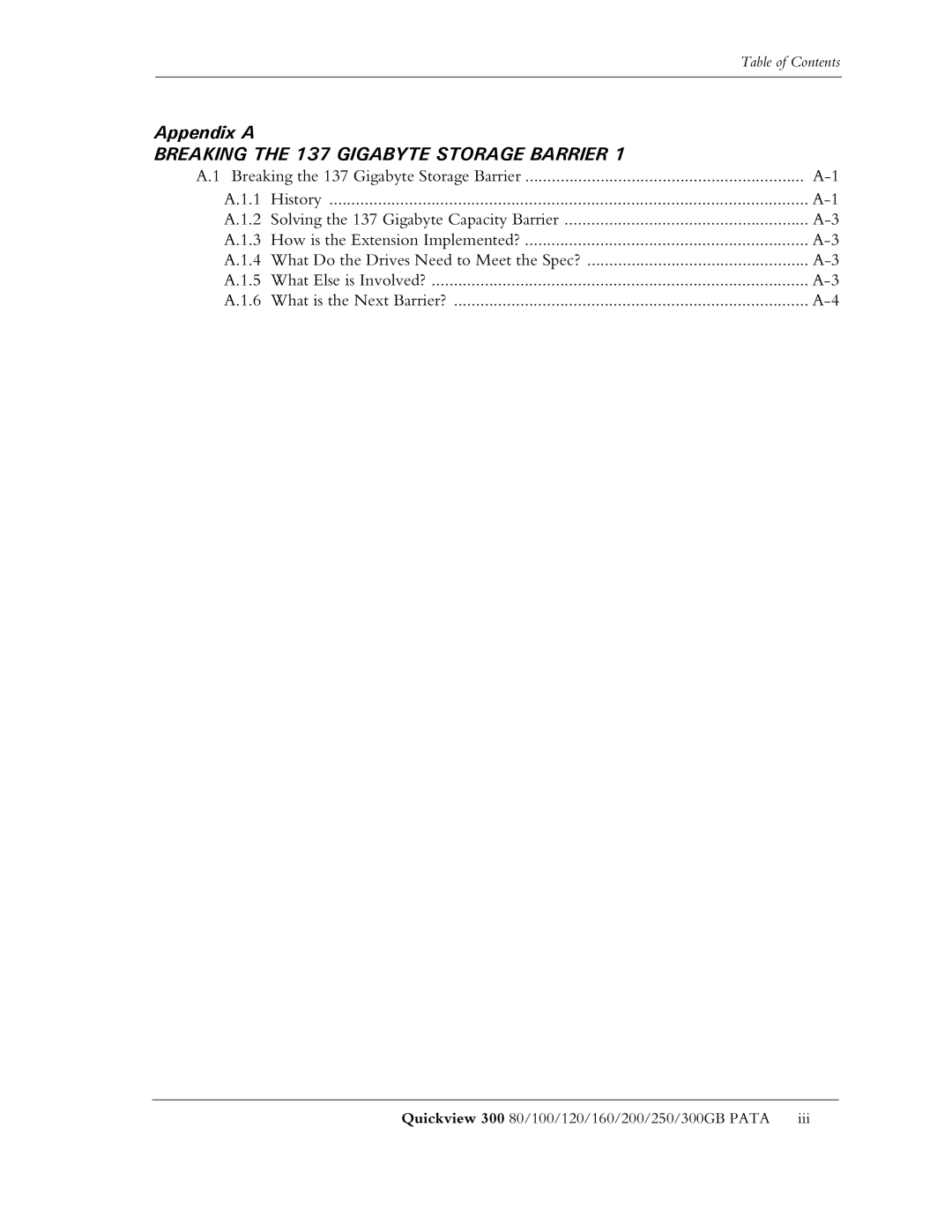 Maxtor 300 manual Appendix a, Breaking the 137 Gigabyte Storage Barrier 