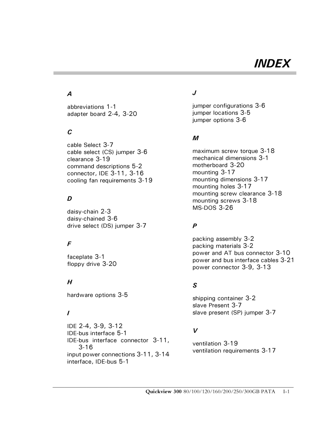 Maxtor 300 manual Index 