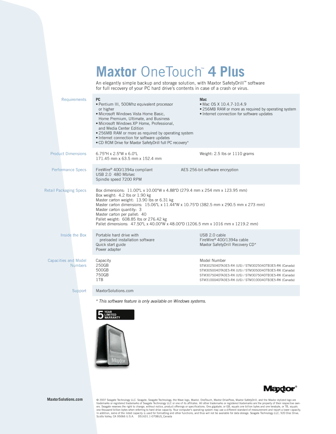 Maxtor STM310004OTA3E5-RK, 4 Plus, OT4, STM310004OTB3E5-RK, STM307504OTB3E5-RK, STM302504OTB3E5-RK Mac, MaxtorSolutions.com 