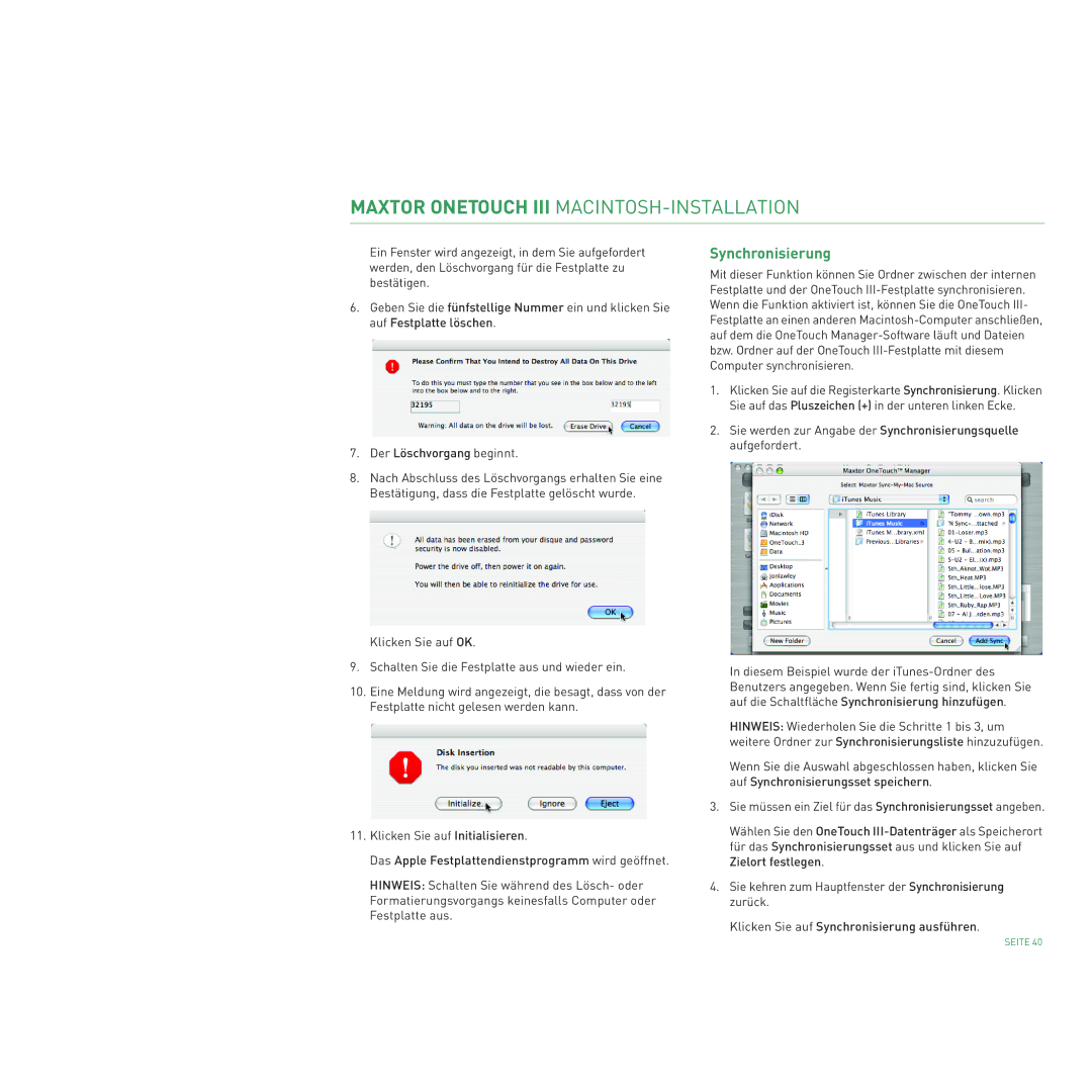 Maxtor 400 manual Synchronisierung 