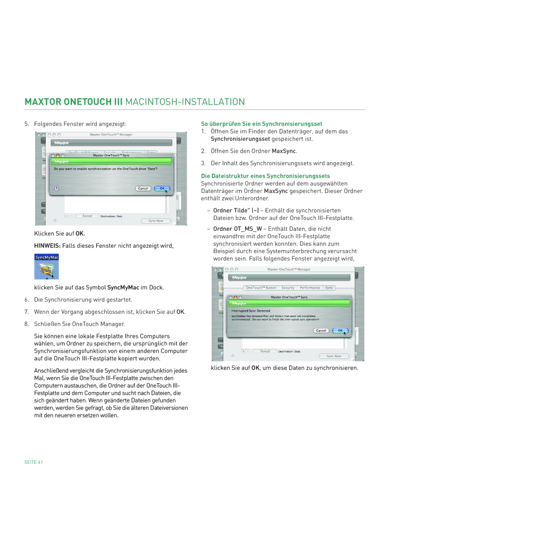 Maxtor 400 manual So überprüfen Sie ein Synchronisierungsset, Die Dateistruktur eines Synchronisierungssets 