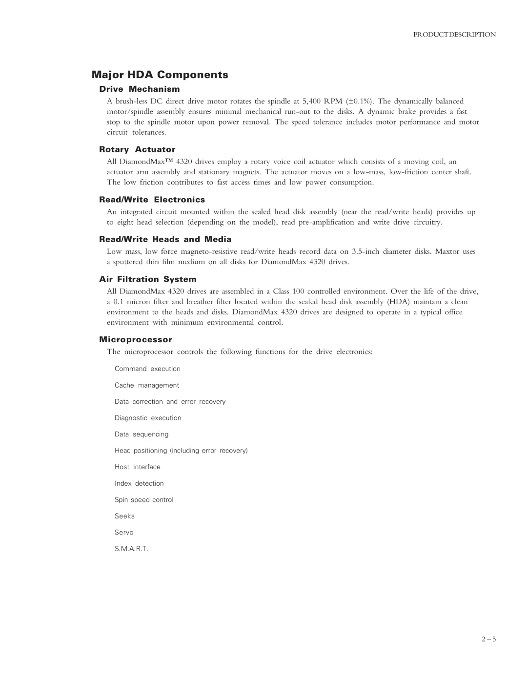 Maxtor 4320 manual Major HDA Components 