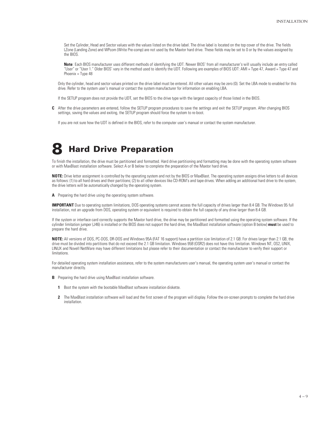 Maxtor 4320 manual Hard Drive Preparation 