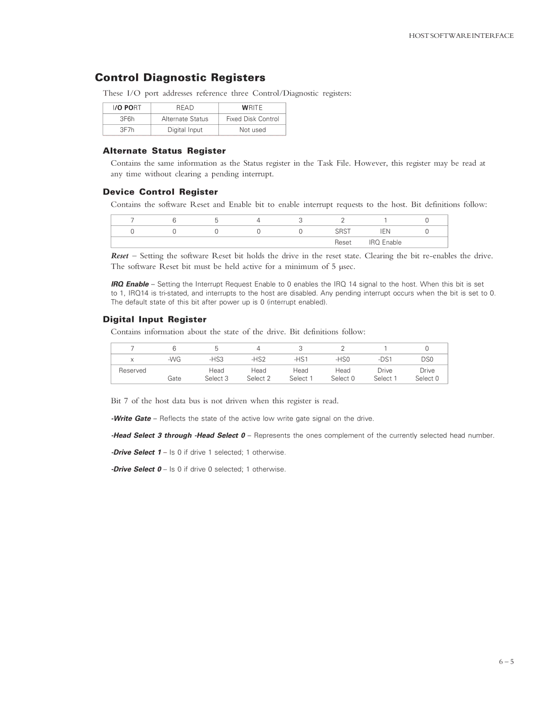 Maxtor 4320 manual Control Diagnostic Registers, Alternate Status Register, Device Control Register, Digital Input Register 