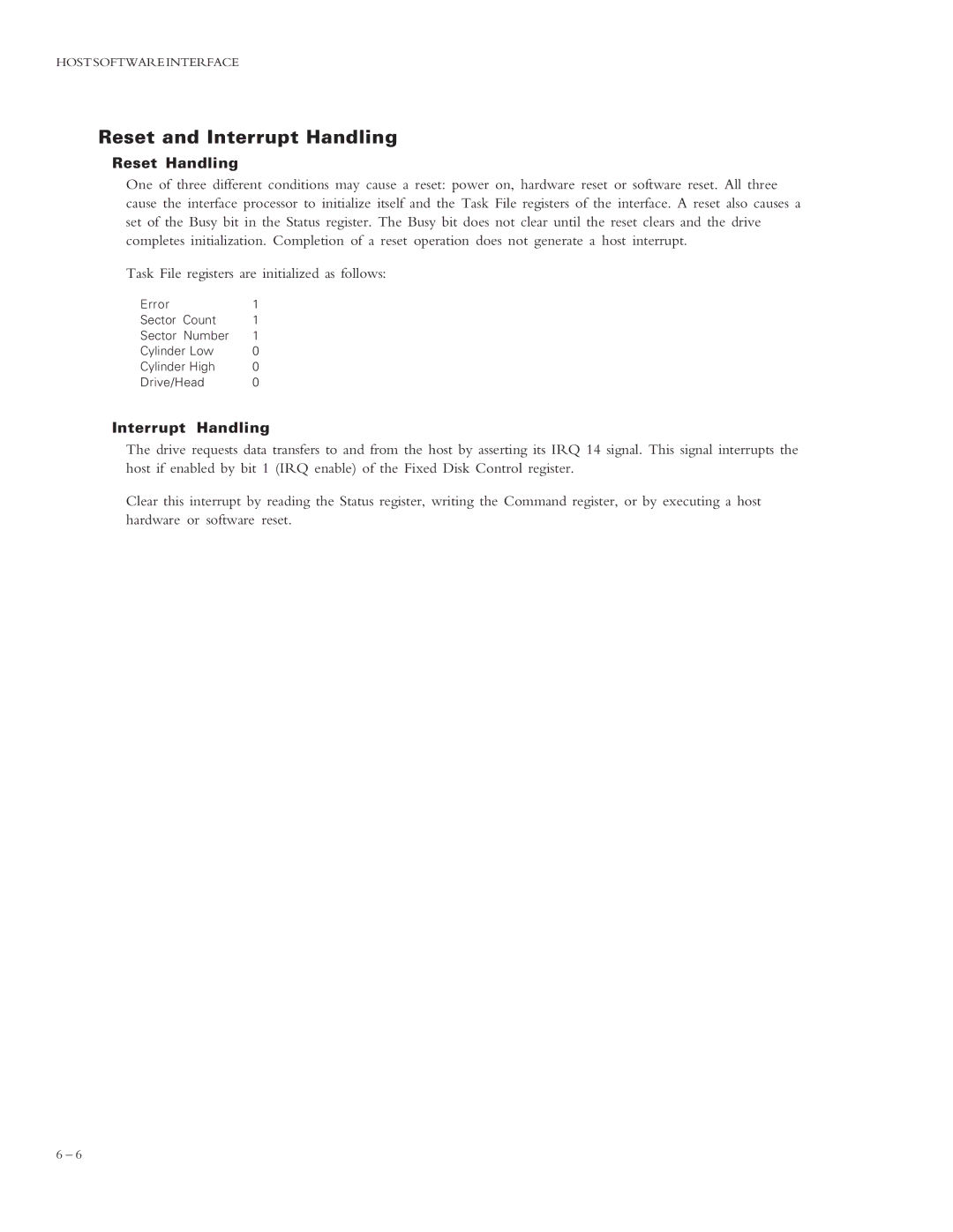 Maxtor 4320 manual Reset and Interrupt Handling, Reset Handling 