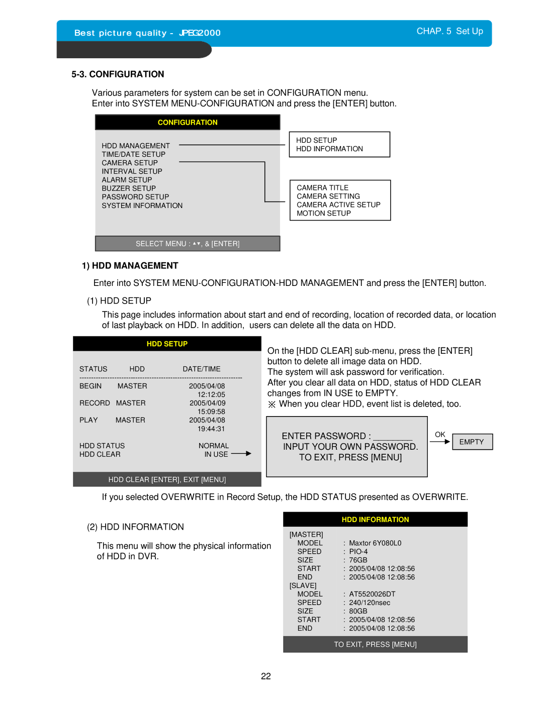 Maxtor 4Channel Stand-alone DVMR manual Configuration, HDD Management 